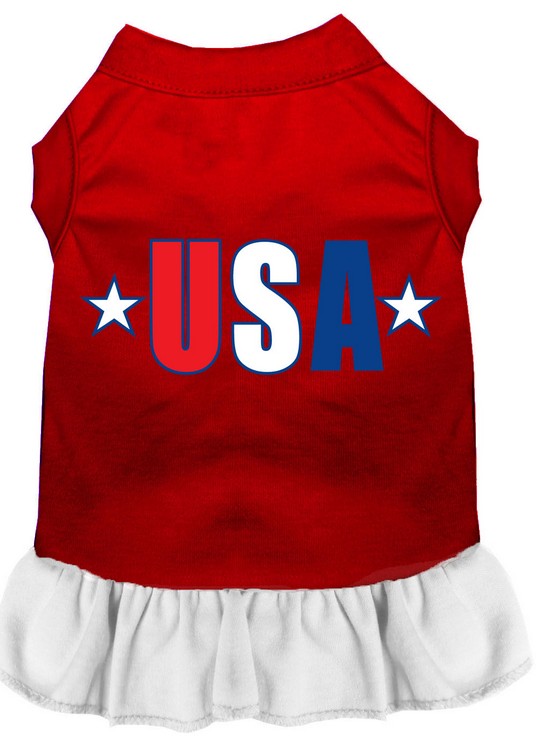 USA Star Screen Print Dress Red with White XS